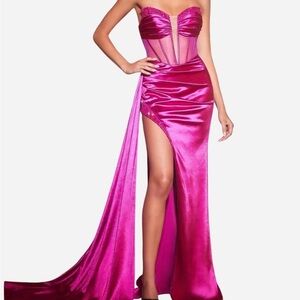 Glamorous Strapless Fuchsia Gown